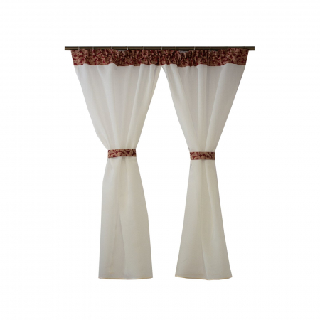 Perdele bucatarie - Perdea Velaria in ivoire cu tafta rosie, 140x150 cm