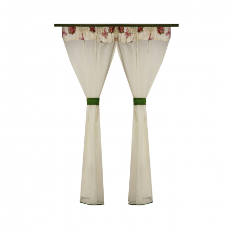 Perdele bucatarie - Perdea Velaria voal crep ivoire si flori, 170x150 cm