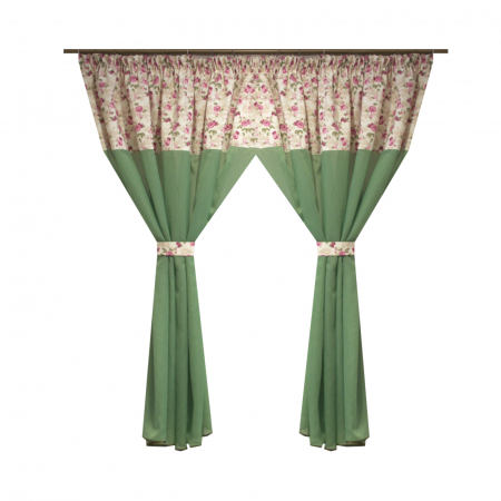 Perdele bucatarie - Perdea Velaria verde cu trandafiri, 390x160 cm