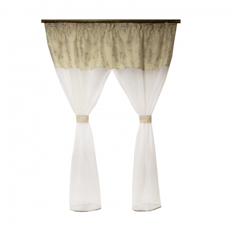Perdele bucatarie - Perdea Velaria voal alb si tafta gri cu flori, 145x155 cm