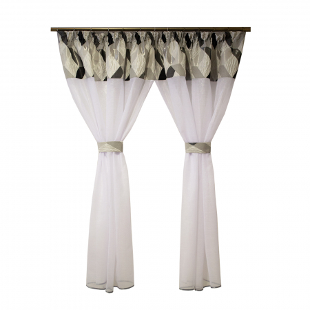 Perdele bucatarie - Perdea Velaria in lucios alb cu tafta gri, 230x165 cm