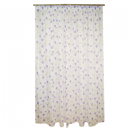 Perdele moderne - Perdea Velaria alba cu flori mov, 300x245 cm