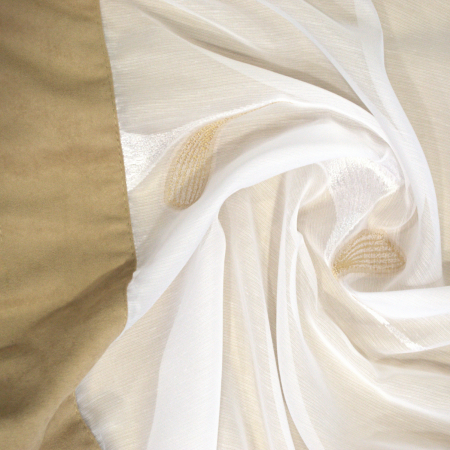 Perdea Velariain alba cu flori bej, 190x173 cm [1]