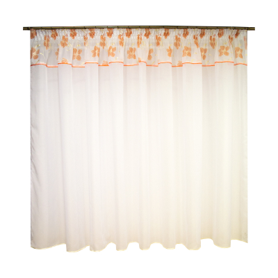 Perdele clasic - Perdea voal alb cu flori portocalii, 360x175 cm