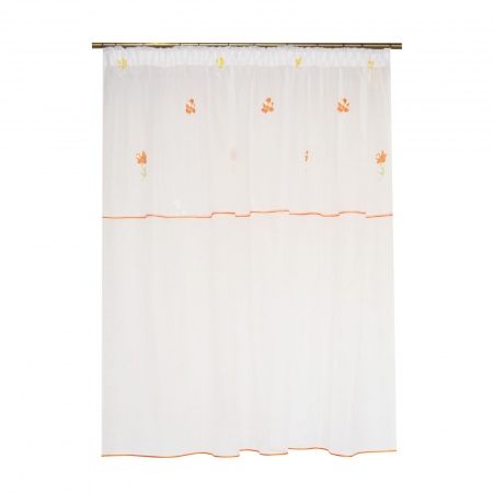 Perdele - Perdea voal alb cu flori portocalii, 220x185 cm