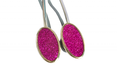 Magneti - Set 2 magneti Velaria decorativi ovali cu sclipici si sufa metalica 13 cm