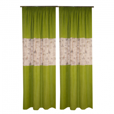 Draperii - Set draperii Velaria, verde cu imprimeu, 2*130x260 cm