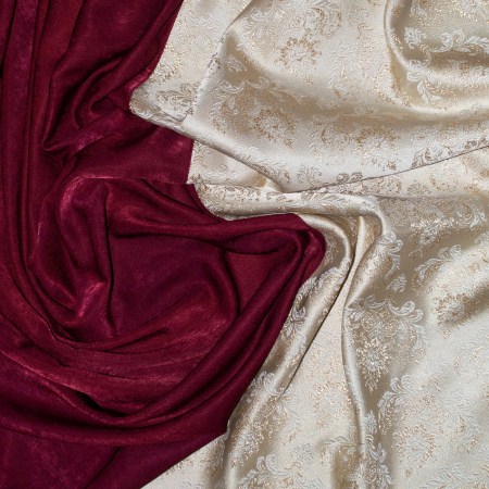 Set draperii grena cu imprimeu baroc auriu, 2x245x265 cm [2]