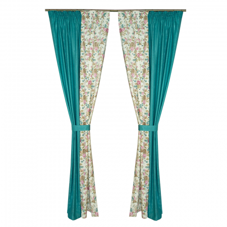 Draperii moderne - Set draperii floral cu parte turcoaz, 2*130x250 cm