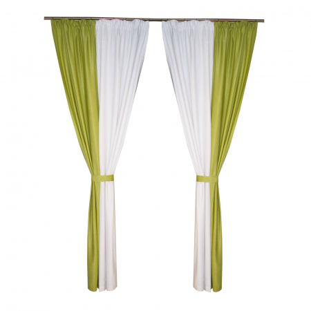 Draperii la oferta - Set draperii soft alb cu parte verde, 2x140x250 cm