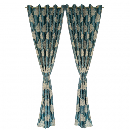 Set draperii Velaria tafta turcoaz cu baroc bej [0]