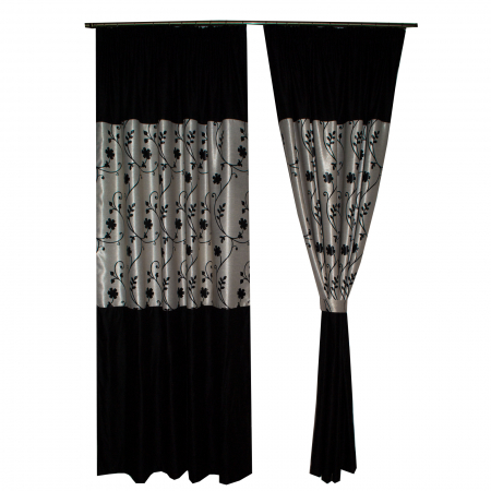 Set draperii Velaria negre cu flori, 2x150x240 cm [2]
