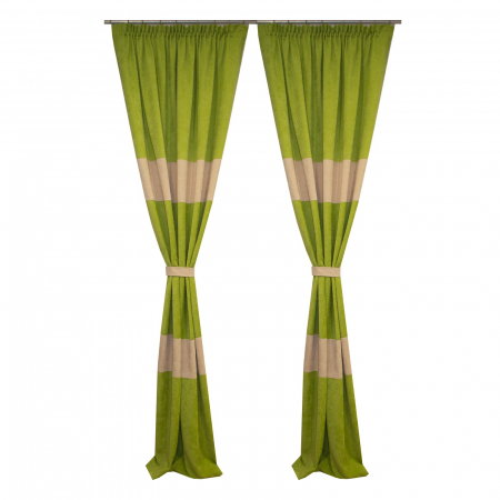 Draperii fara model - Set draperii Velaria verde cu dungi bej, 2x130x270 cm