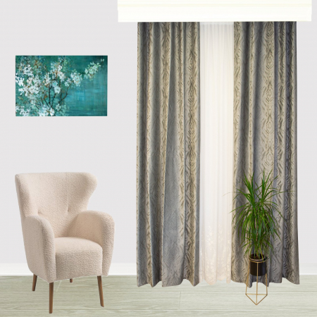 Set draperii Velaria catifea gri cu imprimeu, 2x150x260 cm [0]