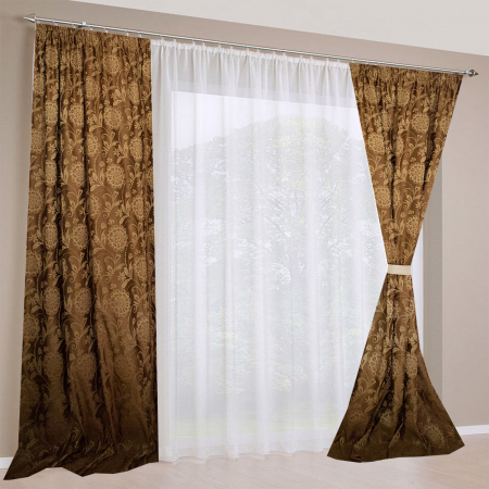 Set draperii Velaria tafta clasic baroc maro, 2*135x280 cm [1]