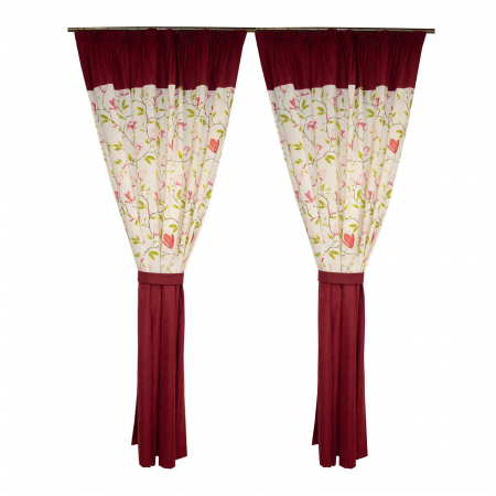 Set draperii Velaria cu flori grena si o parte uni grena, 2*170x235 cm [2]