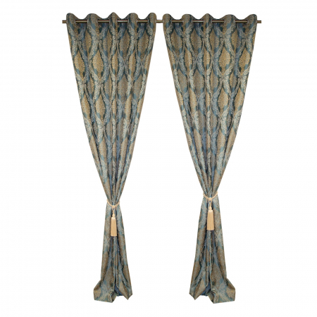 Set draperii Velaria turcoaz cu imprimeu baroc, 2*150x260 cm [0]
