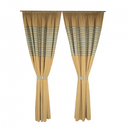 Set draperii Velaria bej cu dungi turcoaz, 2*190x240 cm [0]