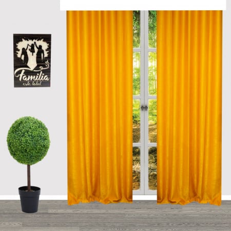 Draperii - Set draperii Velaria catifelate mustar, 2x150x260 cm