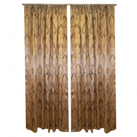 Draperii la oferta - Set draperii Velaria maro cu model baroc, 2x200x250 cm