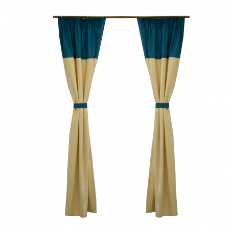 Draperii - Set draperii Velaria suet ivoire cu turcoaz, 2x135x180 cm