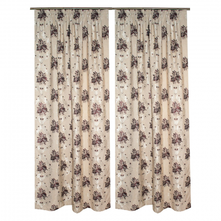 Draperii clasic - Set draperii Velaria bej cu trandafiri wenge, 2x140x245 cm