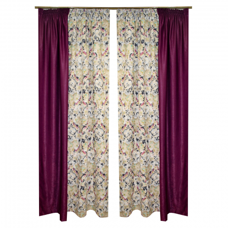 Set draperii Velaria floral cu parte mov, 2x175x260 cm [0]