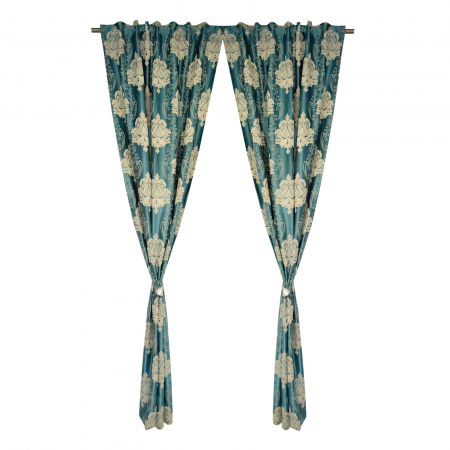 Set draperii Velaria tafta turcoaz cu baroc bej, 2*115x245 cm [0]