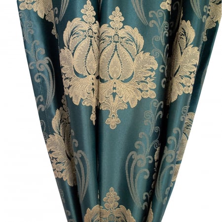 Set draperii Velaria tafta turcoaz cu baroc bej, 2*115x245 cm [2]