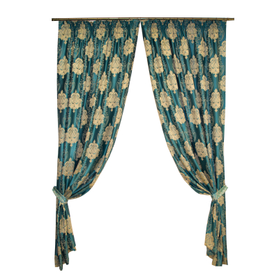 Set draperii Velaria tafta turcoaz cu baroc bej, 2x100x245 cm [0]