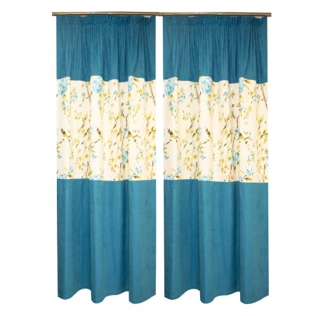 Draperii moderne - Set draperii Velaria turcoaz cu imprimeu, 2x175x190 cm