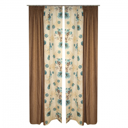 Draperii fara model - Set draperii Velaria maro cu flori turcoaz, 2x125x265 cm