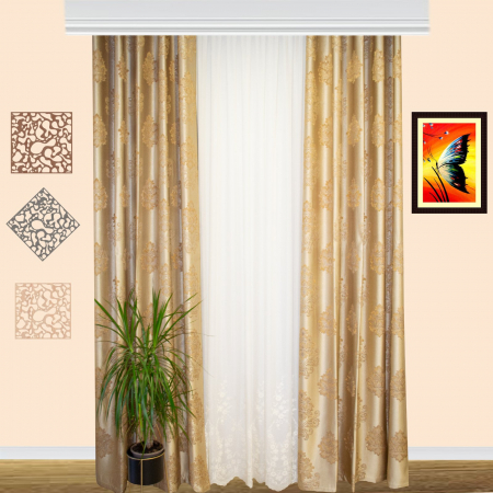 Draperii moderne - Set draperii Velaria baroc bej cu rejansa, 2x150x260 cm