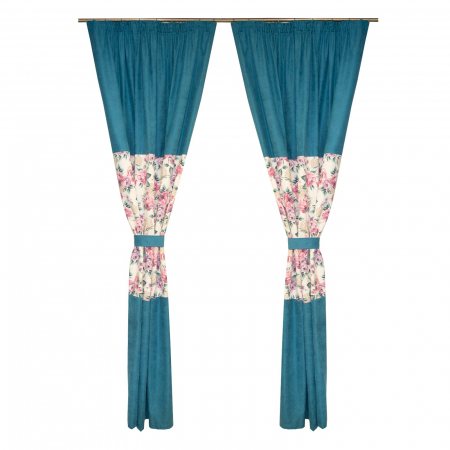 Draperii moderne - Set draperii floral turcoaz, 2x130x245 cm