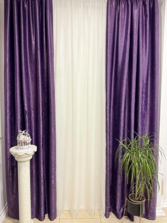 Set perdele si draperii - Set Velaria perdea voal premium si draperie soft mov imperial