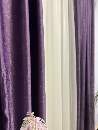 Set Velaria perdea voal premium si draperie soft mov imperial [3]