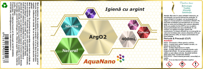 AquaNano ArgO2, soluţie pentru igienizarea suprafețelor, cu argint ionic şi oxigen activ, 400ml [2]