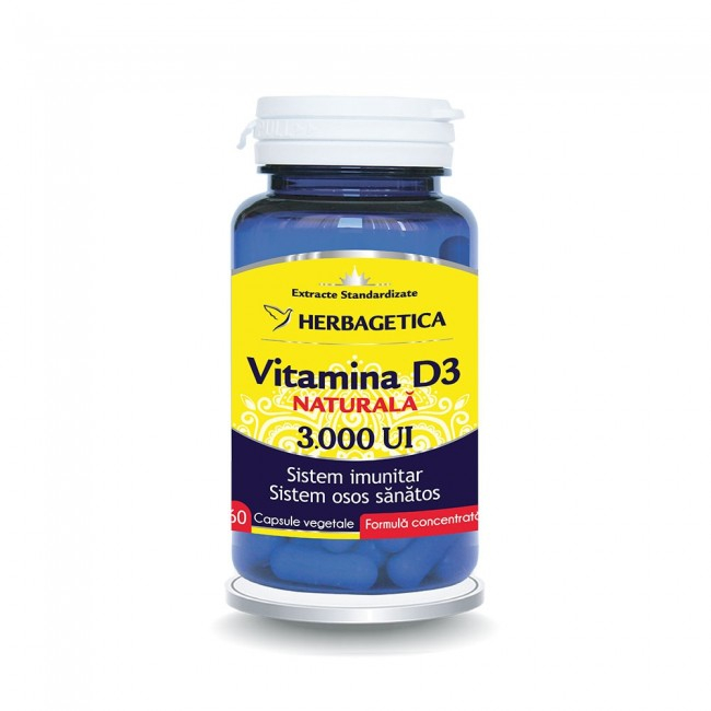 Vitamina D3 Naturala 3000 Ui Herbagetica 60 Capsule [1]
