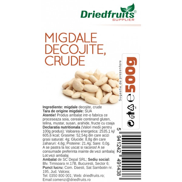 Migdale decojite crude, 500g [2]