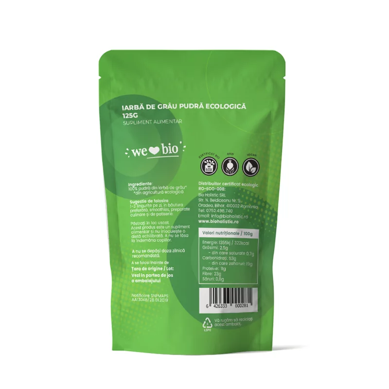 Iarba de grau pulbere bio, 125g [3]