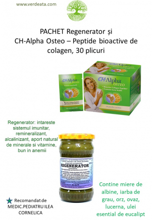 Pachete - Pachet Regenerator si CH-Alpha Osteo – Peptide bioactive de colagen, 30 plicuri