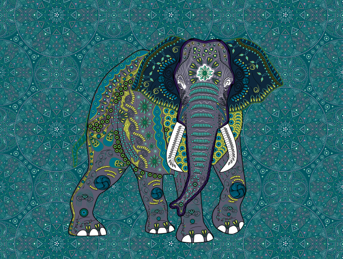Fototapet elefant cu motive mandala albastru 382621 - A.S. Creation [3]