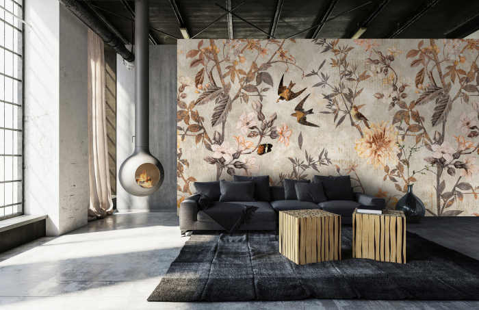 Fototapet flori si pasari gri DD127733  -  A.S. Creation [2]