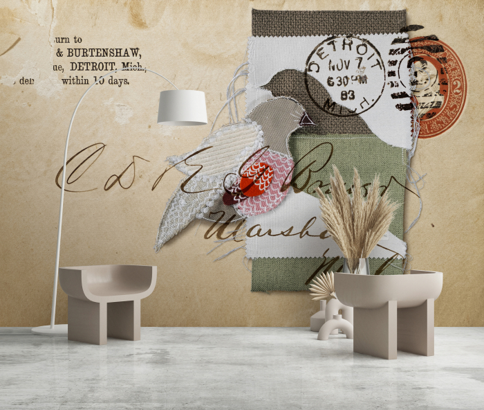 Fototapet colaj vintage pasare bej DD134357 - A.S. Creation [2]