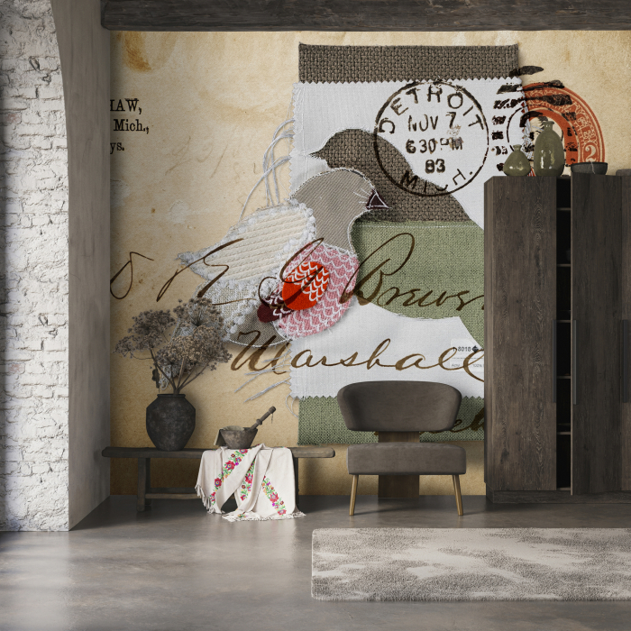 Fototapet colaj vintage pasare bej DD134357 - A.S. Creation [3]
