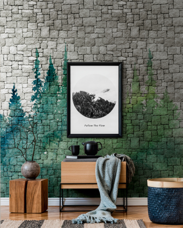 Imitatii, texturi, obiecte - Fototapet perete din piatra cu padure verde 382451 - A.S. Creation