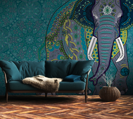 Imitatii, texturi, obiecte - Fototapet elefant cu motive mandala albastru 382621 - A.S. Creation