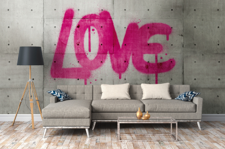 Imitatii, texturi, obiecte - Fototapet perete beton cu elemente grafice gri 382651 - A.S. Creation