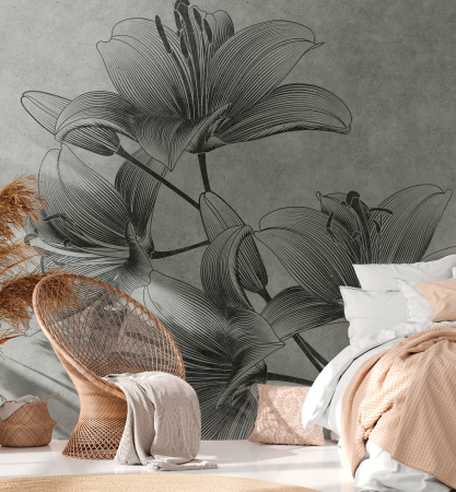 Imitatii, texturi, obiecte - Fototapet crini stil line art gri 382781 - A.S. Creation