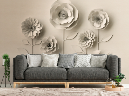 Fototapet - Fototapet flori din hartie 3D crem/bej 382931 - A.S. Creation